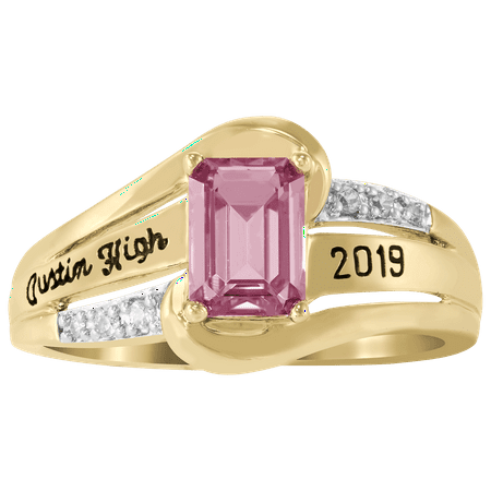 Personalized Emerald Fashion Class Ring in Valadium Stainless Steel, Silver Plus or 10K/14 Gold or White Gold