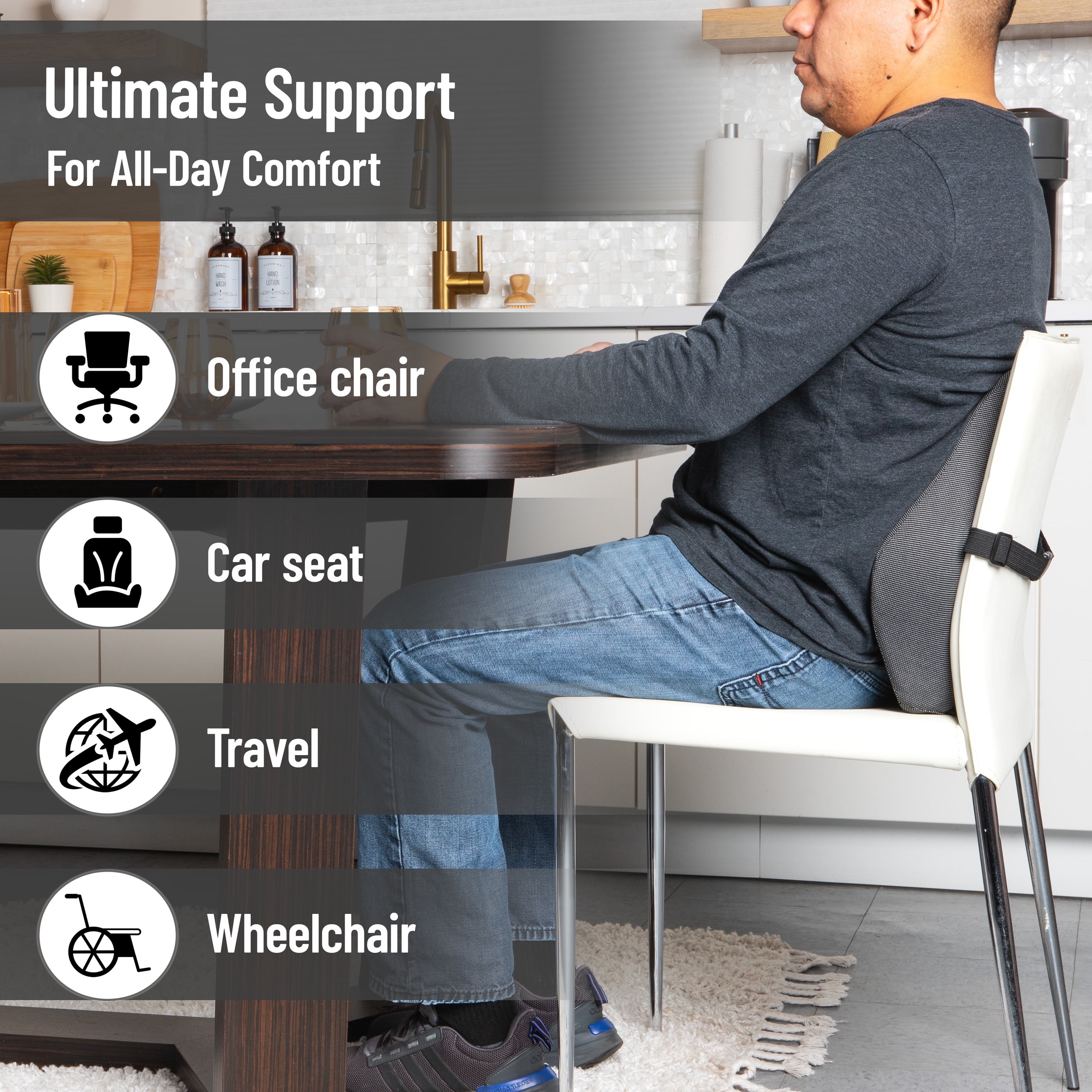 Mind Reader Lumbar Support Cushion for Office Chair, Memory Foam and Cooling Gel Core, Black