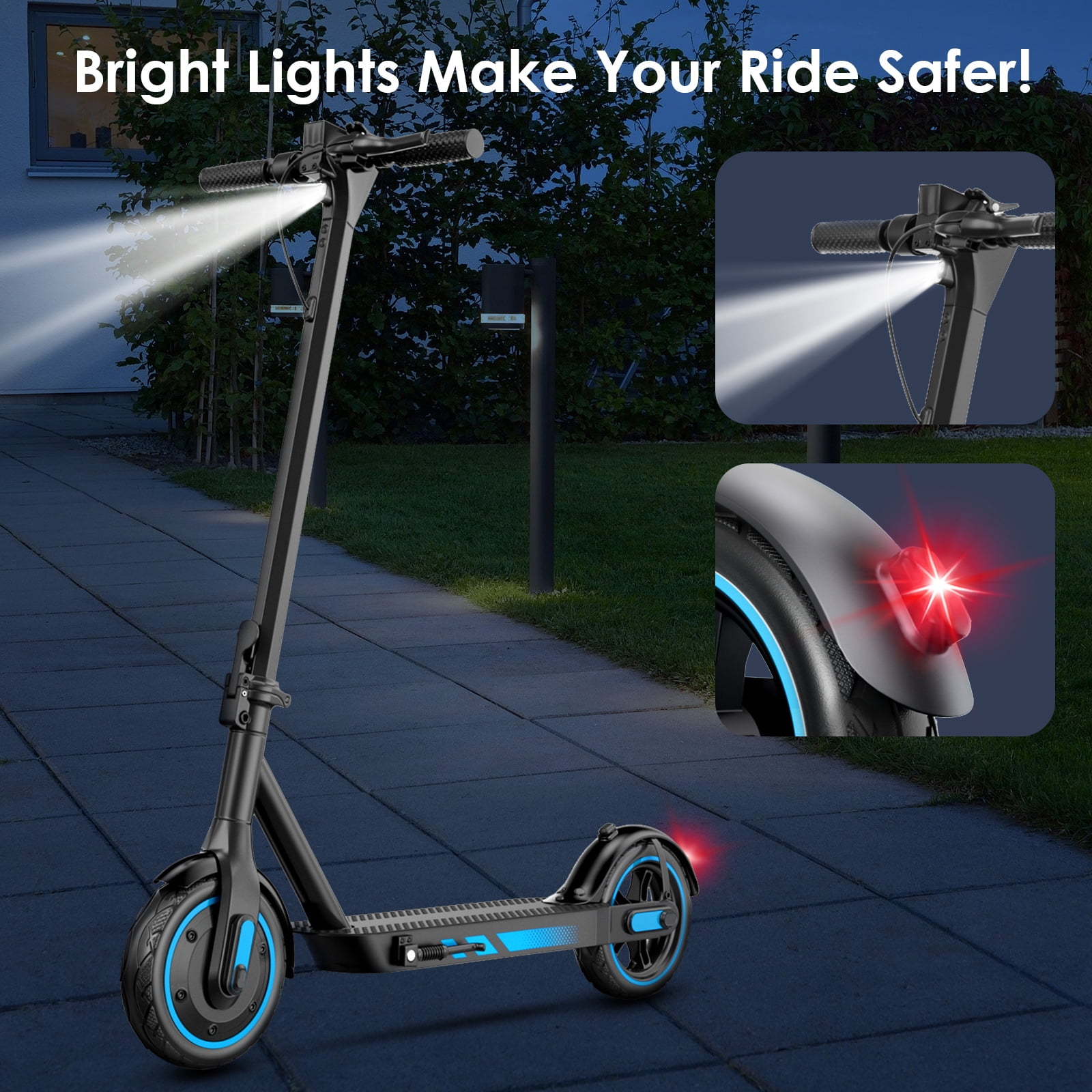 Electric Scooter for Adults, 500W, 25 Miles & 25 MPH Max, 10'' Pneumatic Tires Portable Folding Design，Commuting E-Scooter Blue