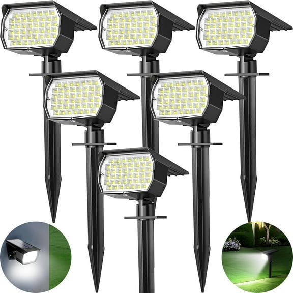 Minpea Solar Spot Lights Outdoor 6 Pack, [46 LED/3 Modes] Solar Landscape Spotlights Waterproof, 2-in-1 Auto On/Off Solar Powered Lights for Outside Yard Garden Wall Pathway(Cool White)