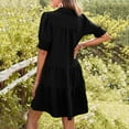 thumbnail image 6 of RYRJJ Casual Dresses for Women Lapel Collared V Neck Puff Short Sleeved Pleated Summer Dresses Ruffle Tiered Flowy Midi Dresses(Black,S), 6 of 7