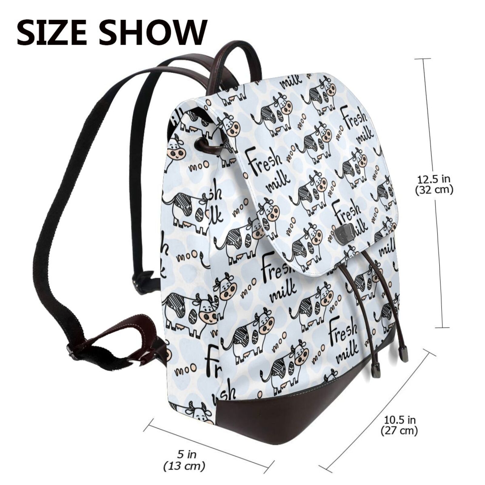 Kuqiui Cow With Fresh Milk Print Leather Backpack Purse For Women Fashion Ladies Vintage Bags Casual College Travel Backpacks bag