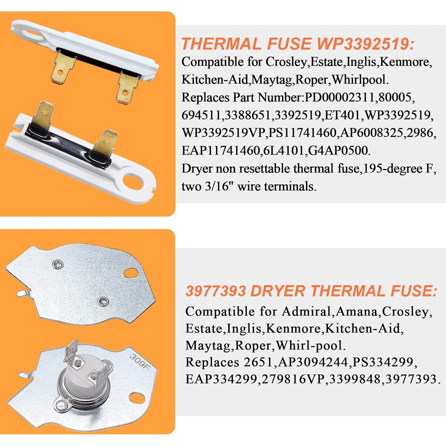 【Upgraded】279838 W10724237 Dryer Heating Element Kit for Whirlpool Kenmore Maytag Dryer - 3977767 3392519 Thermostat Fuse 3387134 397793 Thermostat- Replaces PS334313 4531017 MEDX655dW1 WED4815EW1