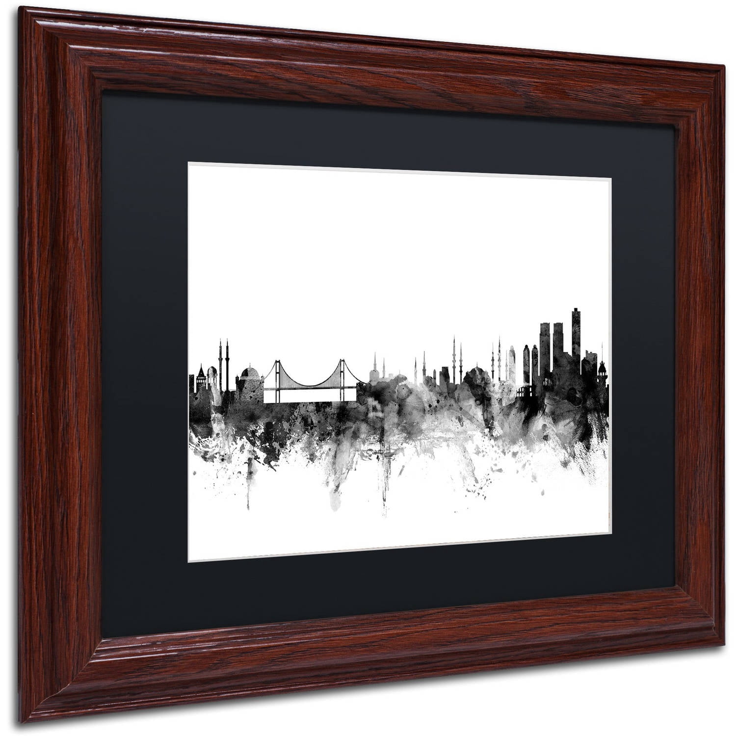 Trademark Fine Art "Istanbul Turkey Skyline B&W" Canvas Art by Michael Tompsett, Black Matte, Wood Frame