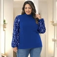 thumbnail image 4 of Women's Plus Size Sparkle Sequin Sweatshirt Mock Neck Pullover Long Sleeve Glitter Party Tops- 2X,Navy Blue, 4 of 5