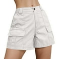 thumbnail image 4 of Mohiass Women's Bermuda Cargo Shorts Above The Knee Length Elastic Waist Summer Casual Trendy Solid Shorts with 6 Pockets White L, 4 of 5