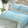 thumbnail image 3 of Ambesonne Summer Fitted & Top Sheet Set with Shams, Sea Horizon Shore Beach, Blue Cream, 3 of 5