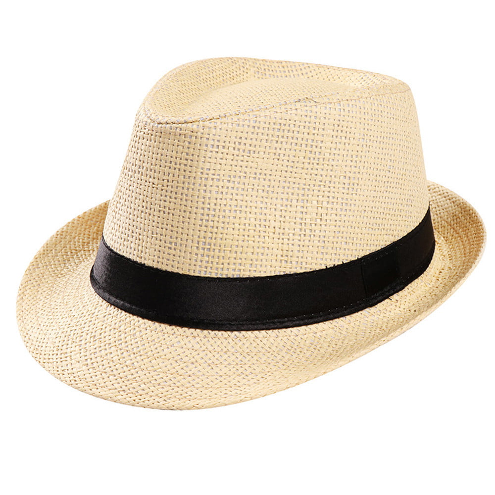 Chirpa Unisex Beach Straw Hat Jazz Sunshade Panama Trilby Fedora Hat Gangster Cap 