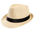 thumbnail image 4 of Sunhat Women Men Fashion Summer Casual Trendy Beach Sun Gangster Cap Straw Fedora Sun Hats Straw Cowboy Hats Straw Sun Hat for Women Mens Straw Hat Fedora Hats Roll Up Straw Panama Hat, 4 of 7