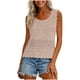 thumbnail image 2 of Camisola Beige Tops para las Mujeres Encaje Punto sin Mangas con Nervaduras Relajado Ajuste, Tela Abierta Sólida, Escote Escarpado / Doblado, 2 of 8