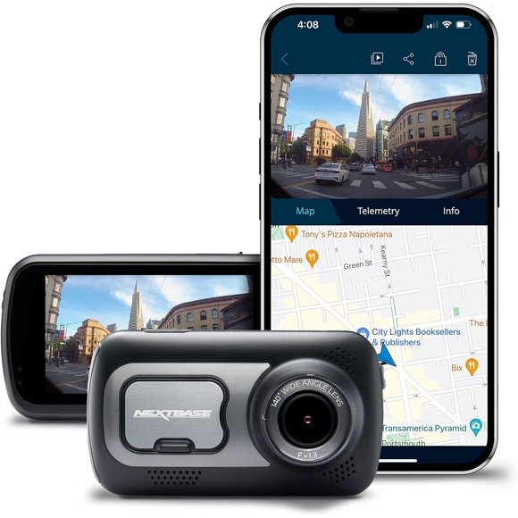 Nextbase Caméra de Tableau de Bord 522GW 3 Pouces HD Écran Tactile 1440p Caméra de Tableau de Bord de Voiture, Amazon Alexa, WiFi, GPS, SOS d'Urgence, Sans Fil, Noir