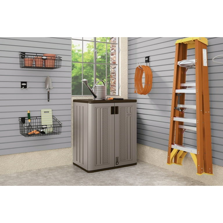 Suncast Resin Base Cabinet with 2 Metal-Reinforced Storage Shelves