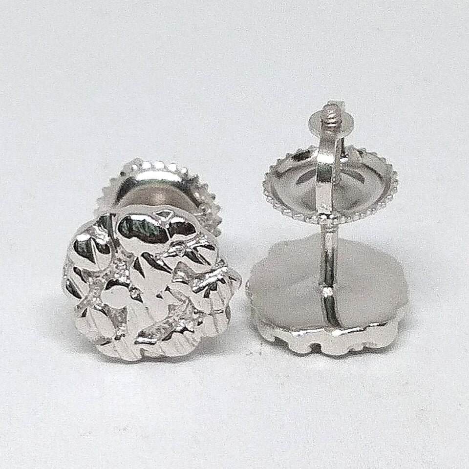 14K White Gold Plated Sterling Silver 8.5MM Round Diamond Illusion Nugget Stud Earrings, Unisex, Hypoallergenic, Screw-Back