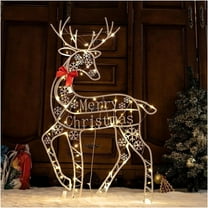Vrorvz Christmas Outdoor Decorations Light Up Reindeer with 60 Led Lights for Patio and Yard Weather Resistant Holiday Decor for Festive Winter Atmosphere 13.8in Gold