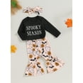 thumbnail image 4 of Newborn Baby Girl Halloween Clothes 3M 6M 12M 18M Long Sleeve Romper Tops Pumpkin Bell-Bottom Pants Headband Infant Fall Outfits, 4 of 10