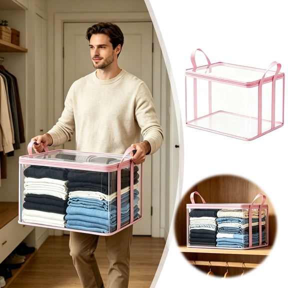 Large Heavy Duty Thick Clear Storage Box with Hinged Lid High Capacity Organizer for Home Camping Travel Attic and Moving Sturdy Transparent Container Bin