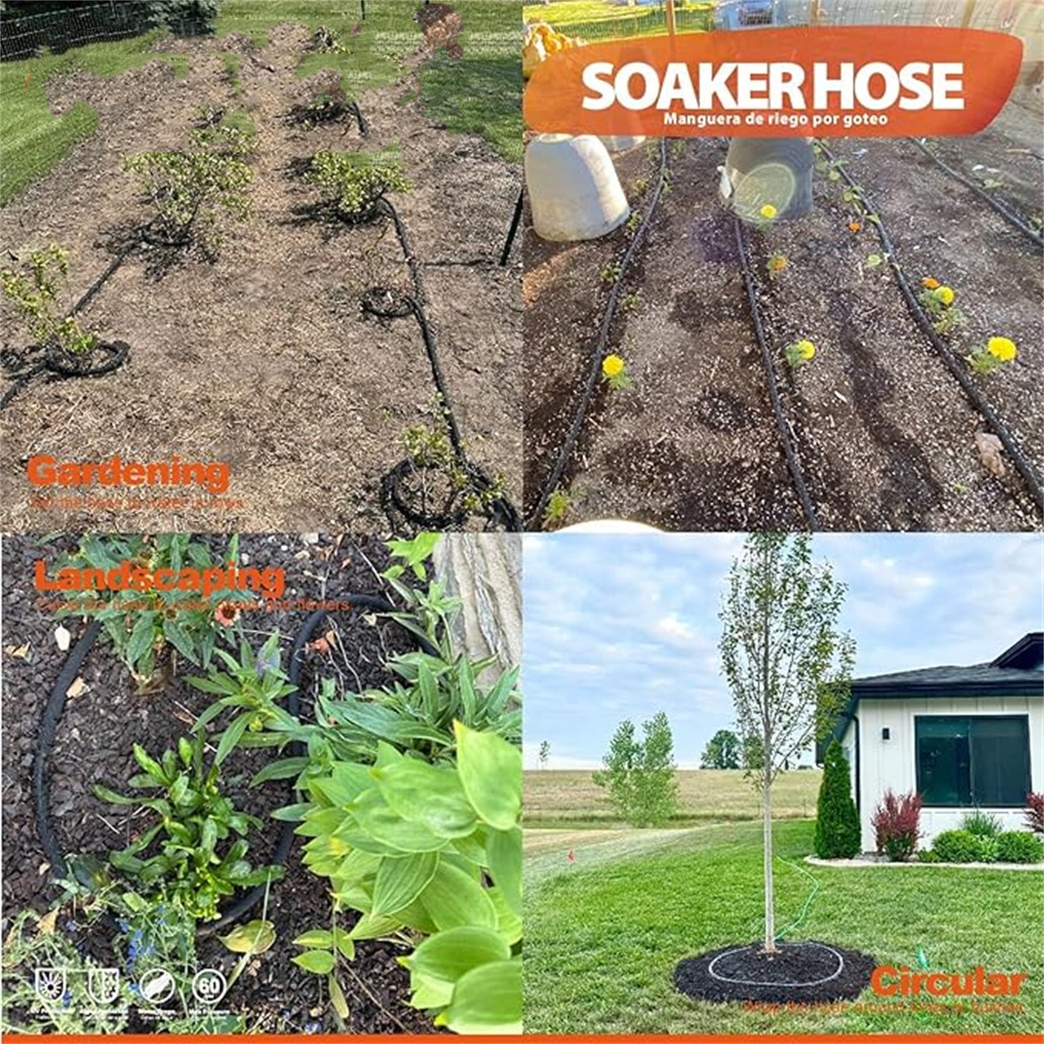 "100FT Heavy-Duty 1/2 Inch Soaker Hose with 3/4 Inch Solid Brass Connector - Leakproof Garden Watering System for Gardens, Lawns, Flower & Vegetable Beds "