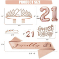 thumbnail image 6 of Rose Gold Birthday Party Decorations, 21st Birthday Decorations for Her, Including 21st Birthday Sash with Pearl Pin,Crown,Cake Topper,Candles,Balloons Set for Women Girls Birthday Princess Party, 6 of 7