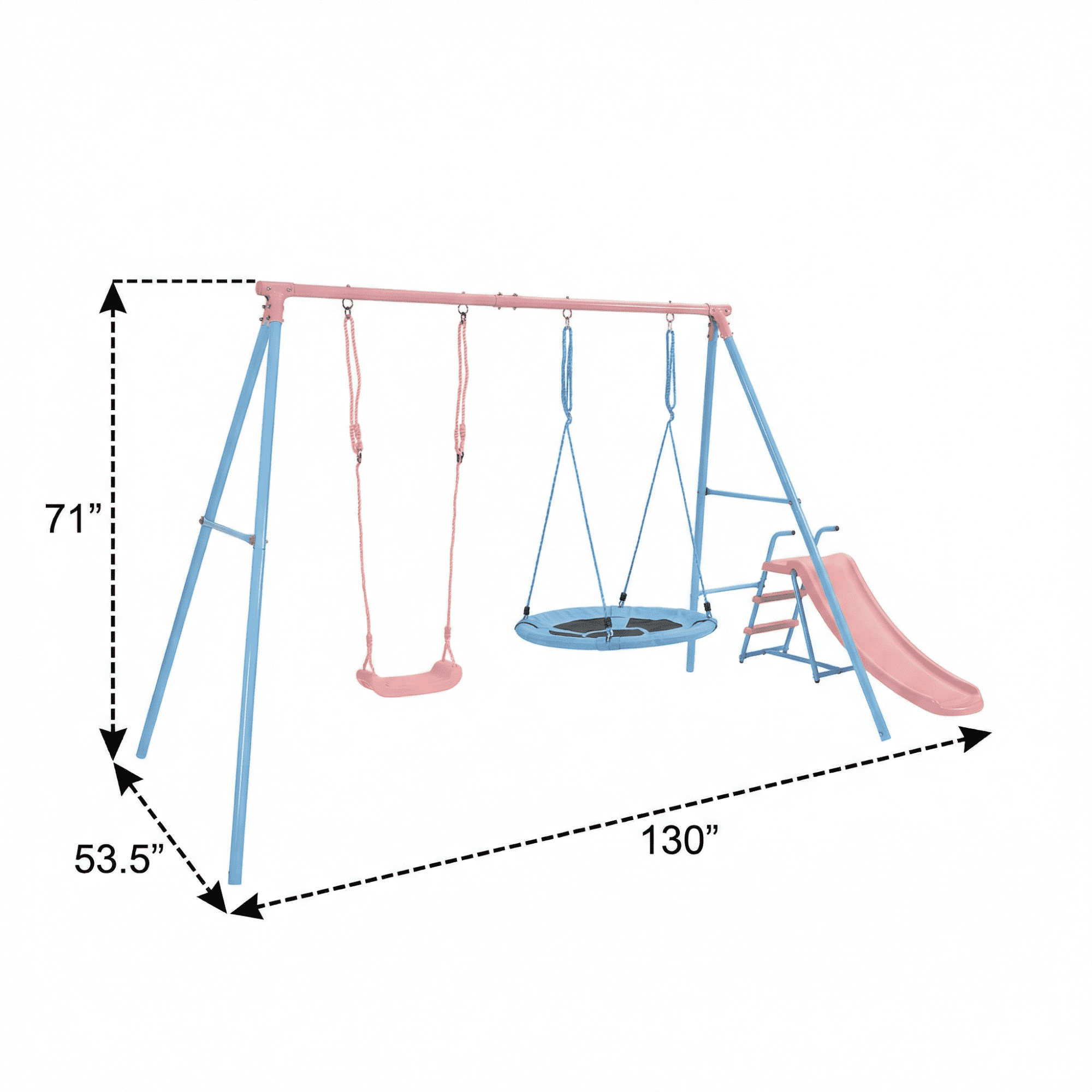 Leumius Double Swing Set with Slide for Playground,Backyard Playset,Blue&Pink