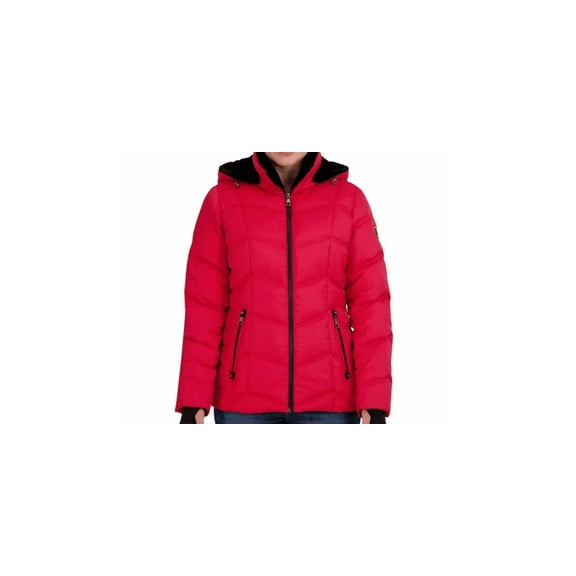 Nautica Women’s Puffer Jacket w Detachable Hood Water Resistant Red size Small