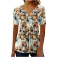 thumbnail image 2 of Busydd Womens Summer Tops Casual V Neck Short Sleeve T-Shirt Tops Fashion Floral Button Basic Tunic Tops Comfy Pleated Loose Blouses, 2 of 4