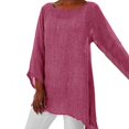 thumbnail image 1 of JUNWELL Hot Blouse Women Solid Color Cotton Linen O-Neck Long Sleeve Irregular Tunic Top Spring Summer Oversized Shirts, 1 of 7