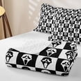 thumbnail image 4 of Homewish Ghost Face Checkered Twin Quilt Set, Halloween Spooky Grid Twin Coverlet Set, Black White, 2-Piece 1 Bedspread and 1 Pillowcase, 4 of 7