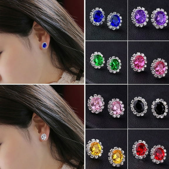 rygai Fashion Women Lady Elegant Rhinestone Flower Ear Stud Earrings Gift Jewelry,Blue Sky