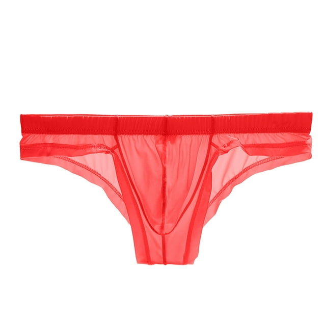 Pitauce Mens Ice Silk Thongs See Through Briefs Low Rise String Bikini Underwear Sheer Cheeky Underpants