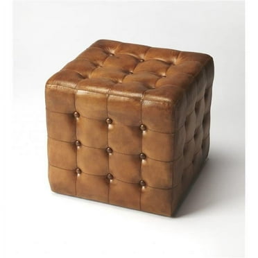 17 x 16 x 17 in. Stately Brown Leather Tufted Ottoman