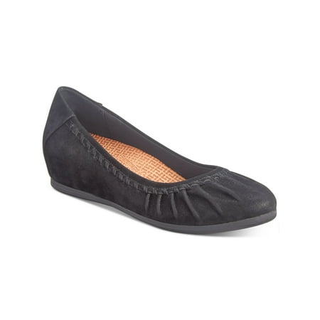 

BARETRAPS Womens Black Whipstitch Detailing Hidden Heel Pleated Cushioned Norma Round Toe Wedge Slip On Ballet Flats 6 M