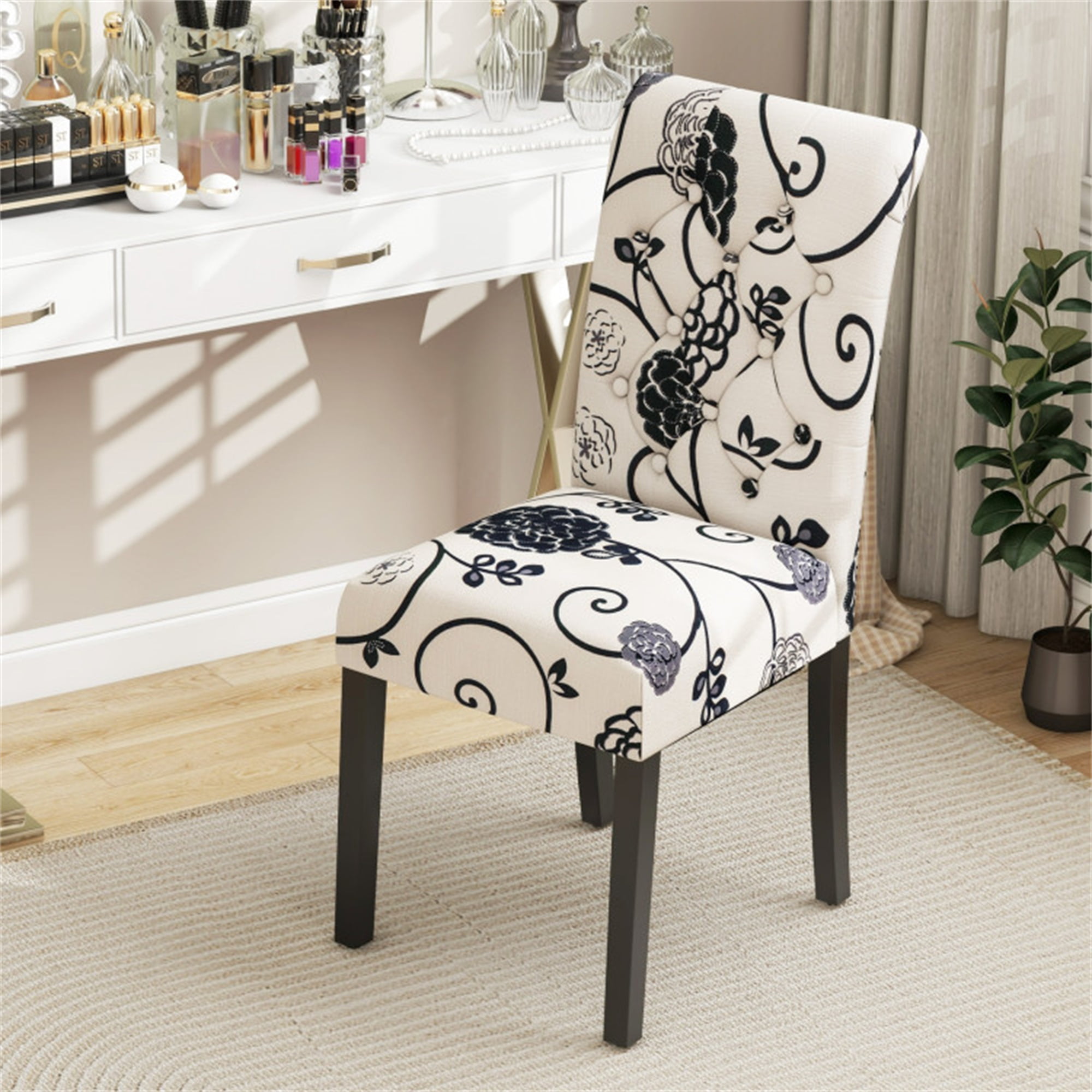 Demi Bonn 2 Pieces Tufted Dining Chair Set with Adjustable Anti-Slip Foot Pads, White