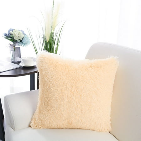 24 X24 Throw Pillow Case Faux Fur Fuzzy Cushion Cover Light