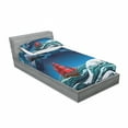 thumbnail image 3 of Ambesonne Nautical Fitted Sheet & Pillow Sham Set, Cartoon Ship on Waves, Full, Blue Orange Plum, 3 of 3