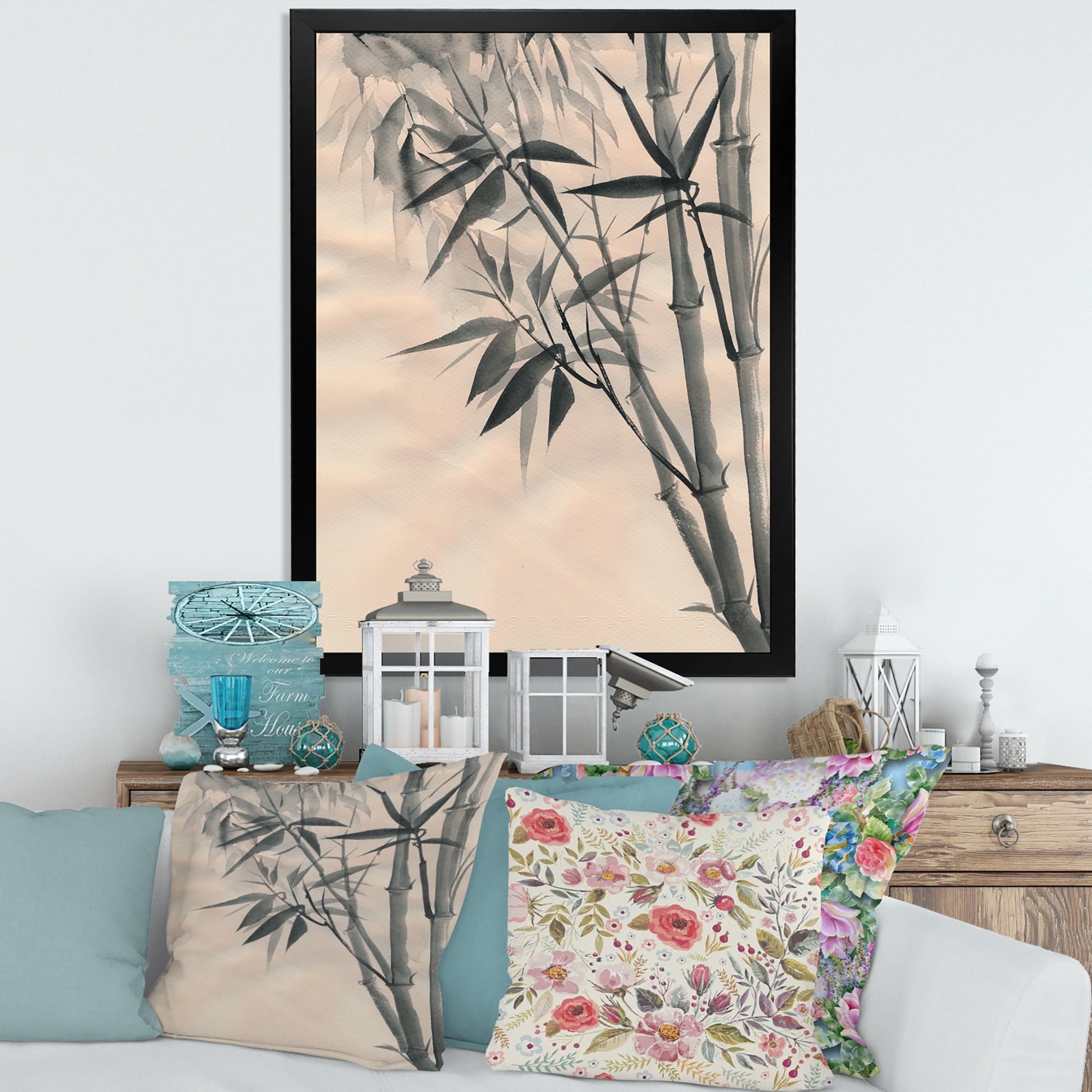 Designart 'Vintage Black and White Bamboo I' Traditional Framed Art Print