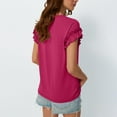 thumbnail image 4 of Fanxing Ruffles Short Sleeve Tshirts for Women 2025 Summer Tops Fashion Solid Color Tees Shirts Hot Pink,S, 4 of 7