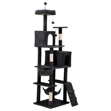 Uforic 75" Multi-Level Cat Tree with Scratching Posts, Caves & Hammock, Dark Gray