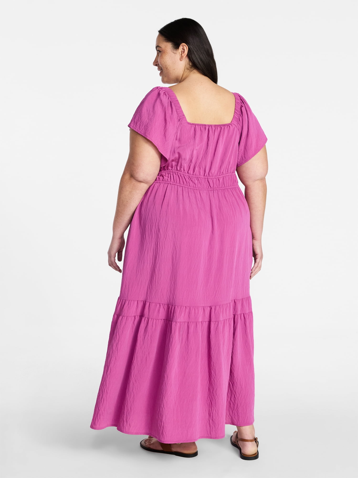 Terra & Sky Women's Plus Size Sweetheart Maxi Dress with Flutter Sleeves, Sizes 0X-5X