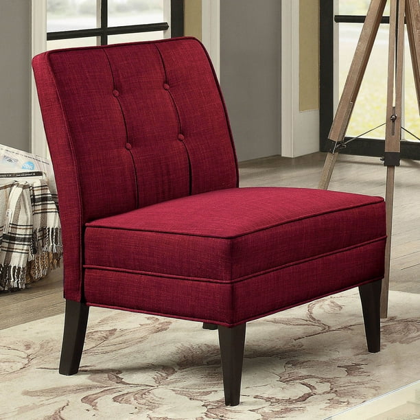 On Tufted Fabric Upholstered Accent Armless Chair In Red Com On Tufted Fabric Upholstered Accent, Red Armless Chair