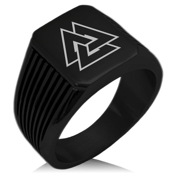 Stainless Steel Norse Valknut Viking Needle Stripe Pattern Biker Style Polished Ring