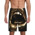 thumbnail image 1 of Balery Golden Lips Modern Sculpture Pantalones cortos de pijama de punto de algodón para hombre con cinturilla y bolsillos-XX-Large, 1 of 6