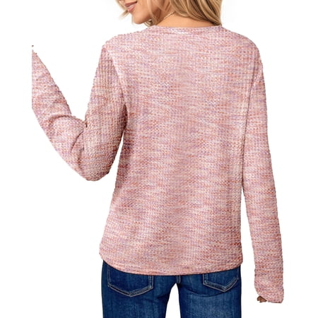 UVN Long Sleeve Shirts for Women Fall V Neck Waffle Knit Blouses Dressy Casual Tunic Tops Ladies Work Clothes