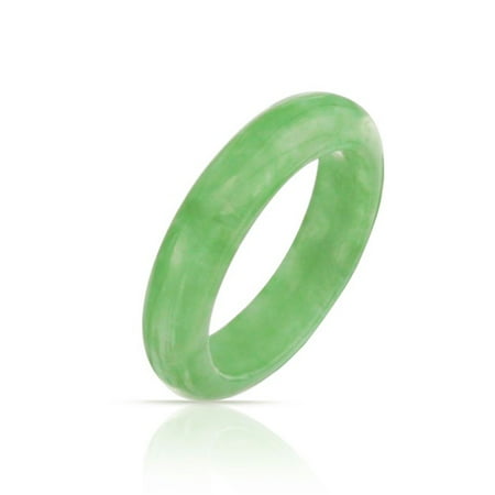 Simple Gemstone Eternity Stackable Dyed Green Jade Band Ring For Women For Teen August