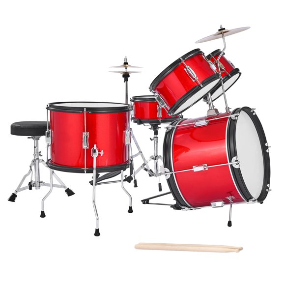 KFFKFF Kids Drum Set, 5-Piece 16 in Junior Drum Sets, Beginner Drums Set with Adjustable Throne, Cymbal & Two Pairs of Drumsticks, Musical Learning Drums Instruments Kit