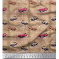 thumbnail image 1 of Soimoi Brown Heavy Satin Fabric Text & Motor Vehicle Vintage Decor Fabric Printed Yard 54 Inch Wide, 1 of 3