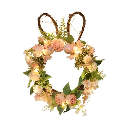 

Easter Simulation Garland Easter Ball Chrysanthemum Rabbit Shape With Lamp Rattan Circle Decoration Pendant With Lamp Garland