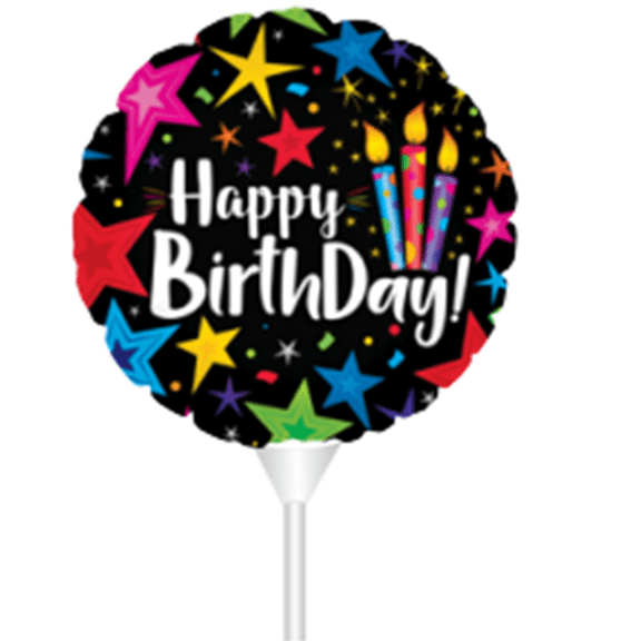 STICK BALLOON HBD STARS & CANDLES 