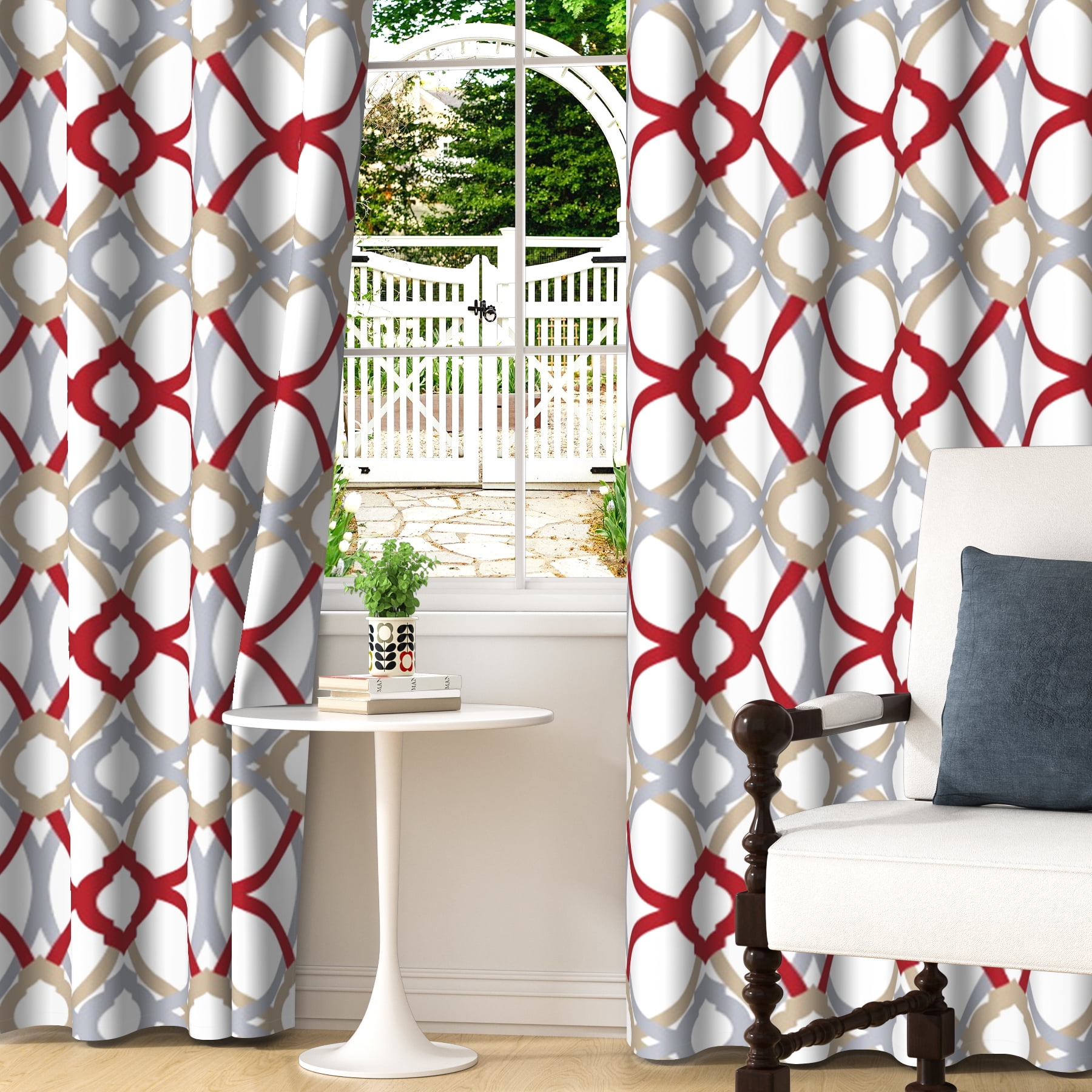 Lfeey Blackout Curtains Geometric Modern Grommet Curtains, Room Darkening Privacy Drapes, Red and Gray, 52x63 Inches, 2 Panels