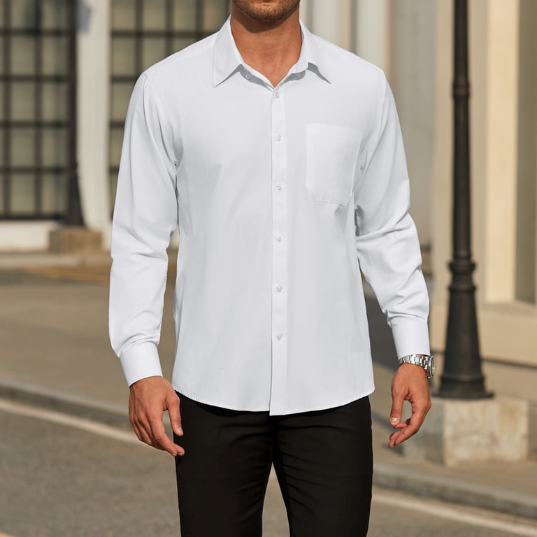Mens Dress Shirts White Long Sleeve Formal Shirt Stripe Business Button Down Dress Shirt for Men 2XL