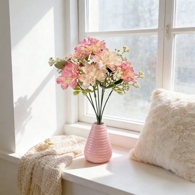 Assorted Artificial Floral Stem 11.81In Realistic Petal Texture Flexible Support Structure Multi Color Combination Ornament for Living Room Office Dining Room Spring Party Birthday Celebration Decor